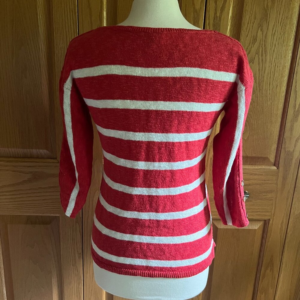 Talbots - Button Cuff Stripe Slub Pullover -- Exc… - image 5